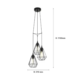 Eglo Tarbes 3 Light Cluster Pendant Light - Black -Fashion Lighting 12836712 1784833169455192