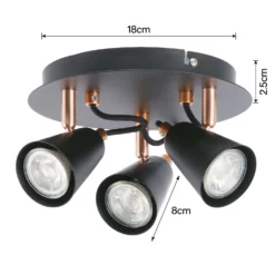 Emma 3 Lamp Spotlight Plate - Black & Copper -Fashion Lighting 12882237 1804843519405641