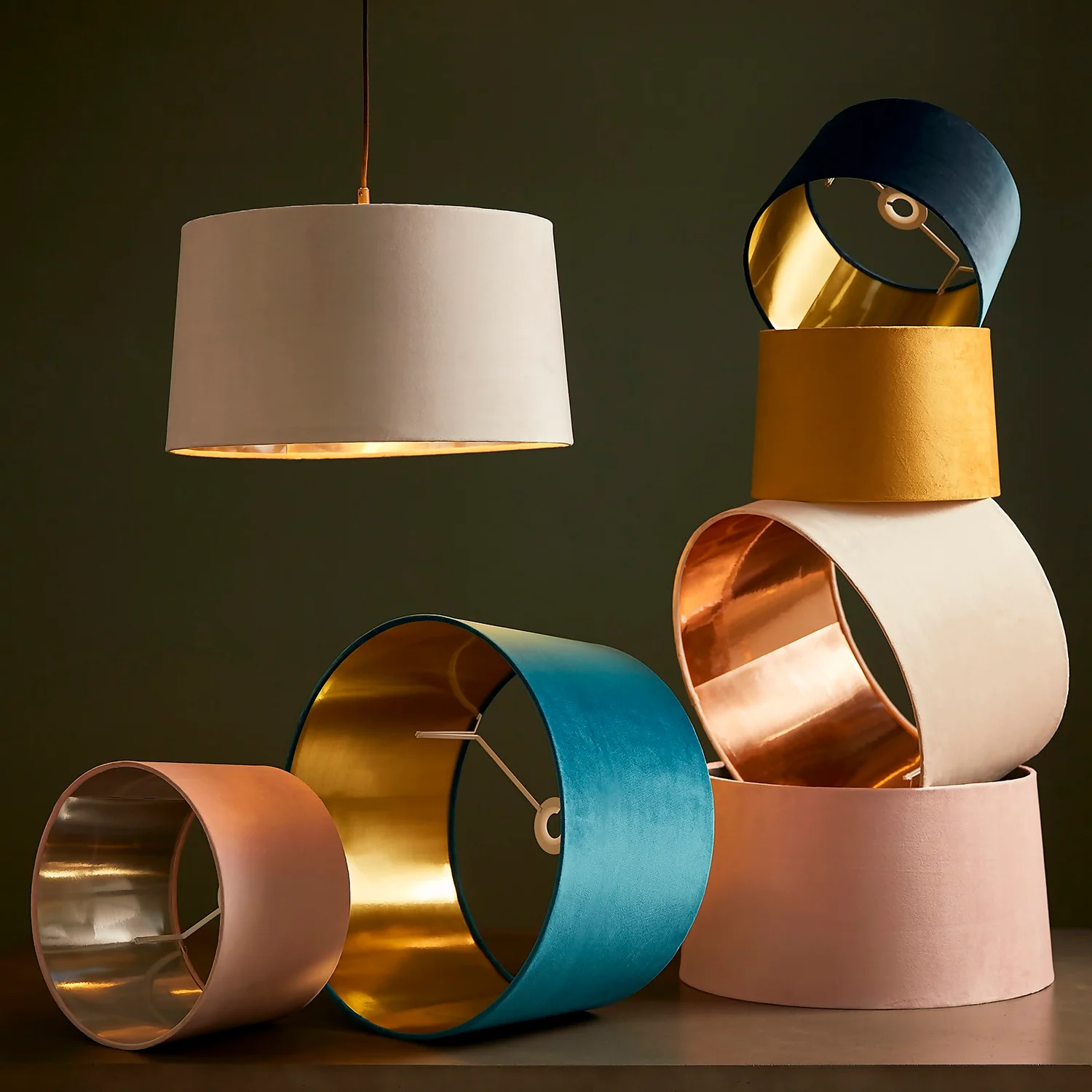 House Beautiful Samet Velvet Drum Shade - Champagne - 30cm 4 House Beautiful Samet Velvet Drum Shade - Champagne - 30cm - Image 2