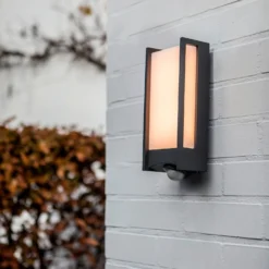Lutec Qubo LED Outdoor Wall Light With PIR Motion Sensor - Anthracite -Fashion Lighting 13950215 3414993052600097