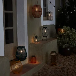 Homebase Edit Brown Rattan Solar Lantern - 31cm -Fashion Lighting 13956313 2035022633877818