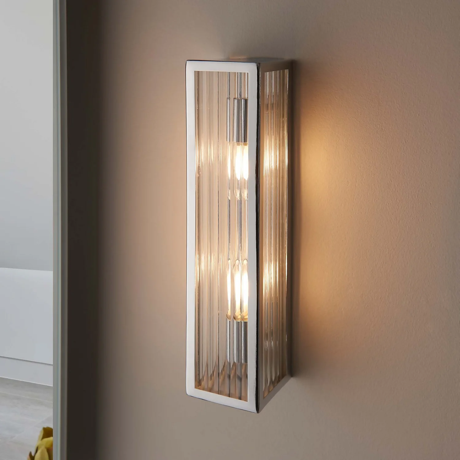 Daltra Large Ribbed Bathroom Wall Light - Chrome Effect 3 Daltra Large Ribbed Bathroom Wall Light - Chrome Effect