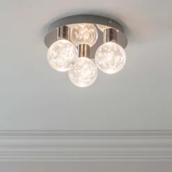 Leoch Bathroom Flush Ceiling Light - Chrome Effect -Fashion Lighting 14301817 3765038439051523