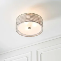 Orton Flush Ceiling Light - Nickel Effect -Fashion Lighting 14301820 5375038437973998