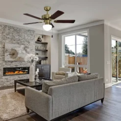 Eglo Cadiz Ceiling Fan With Light - Aged Brass & Wood -Fashion Lighting 14742121 7655052700454133